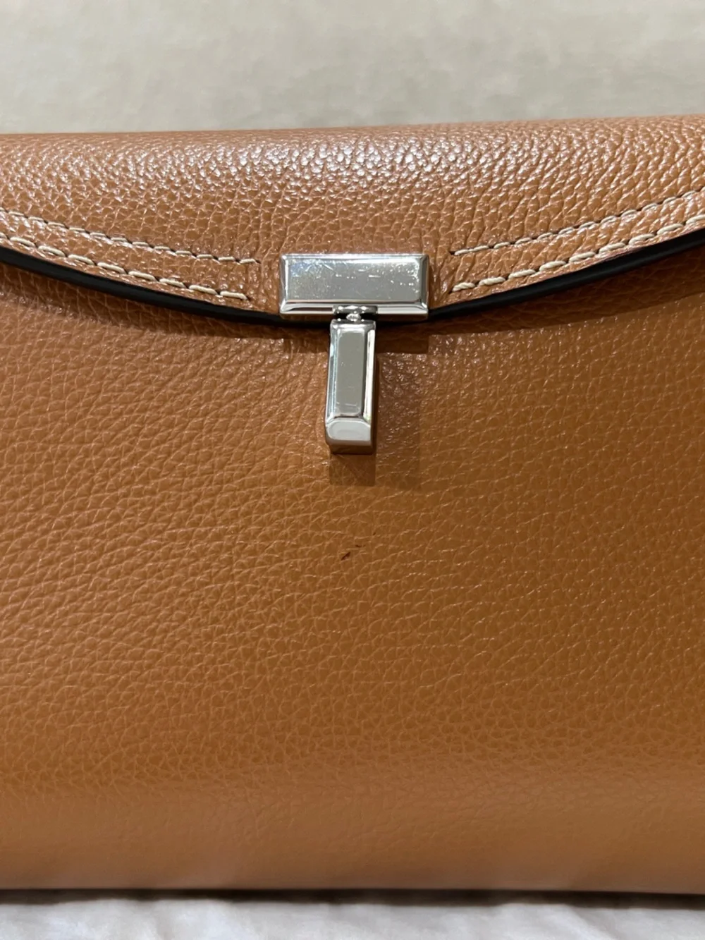 Toteme T-Lock Leather Shoulder Bag with Silver Hardware